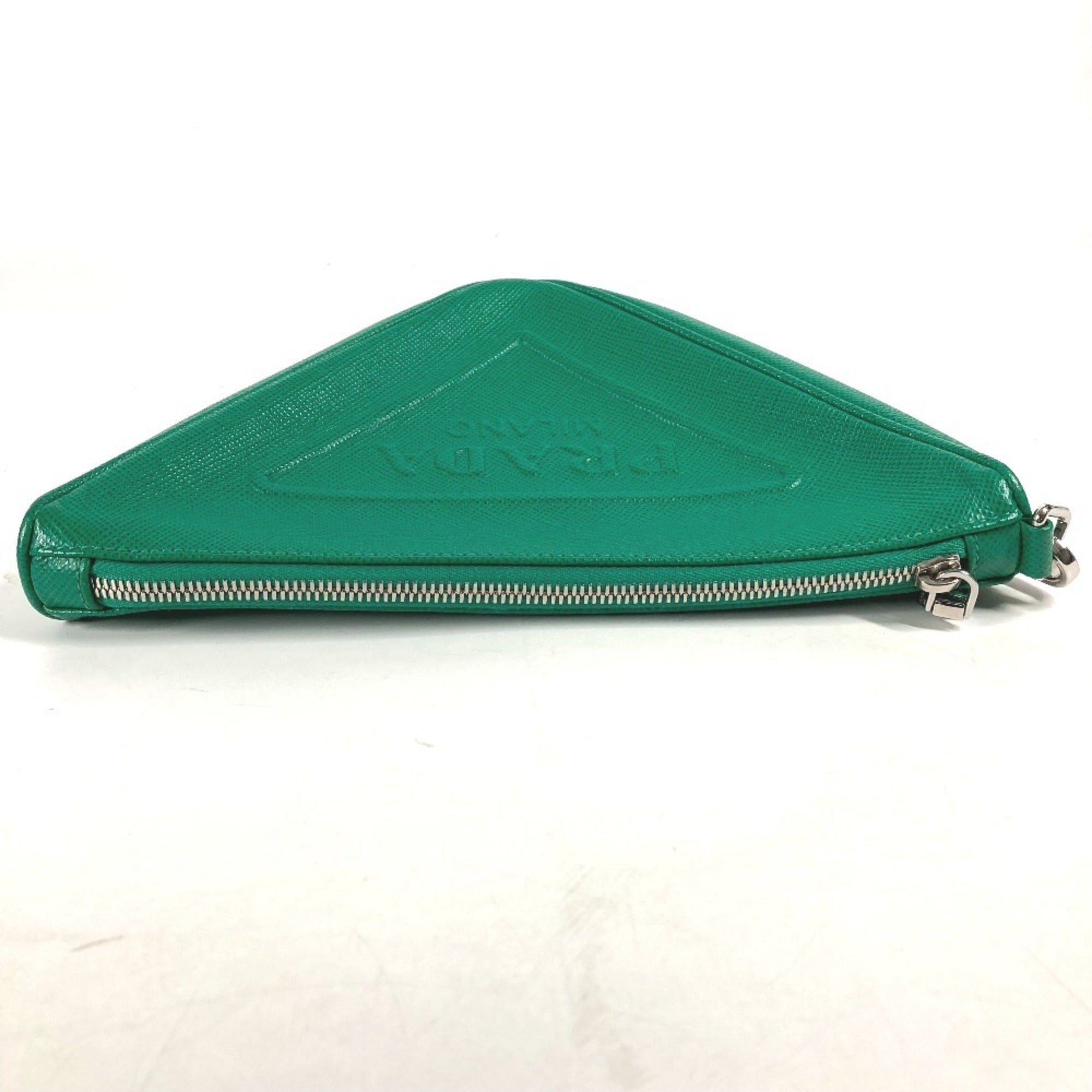 Prada Green Saffiano Triangle Clutch Bag Pouch