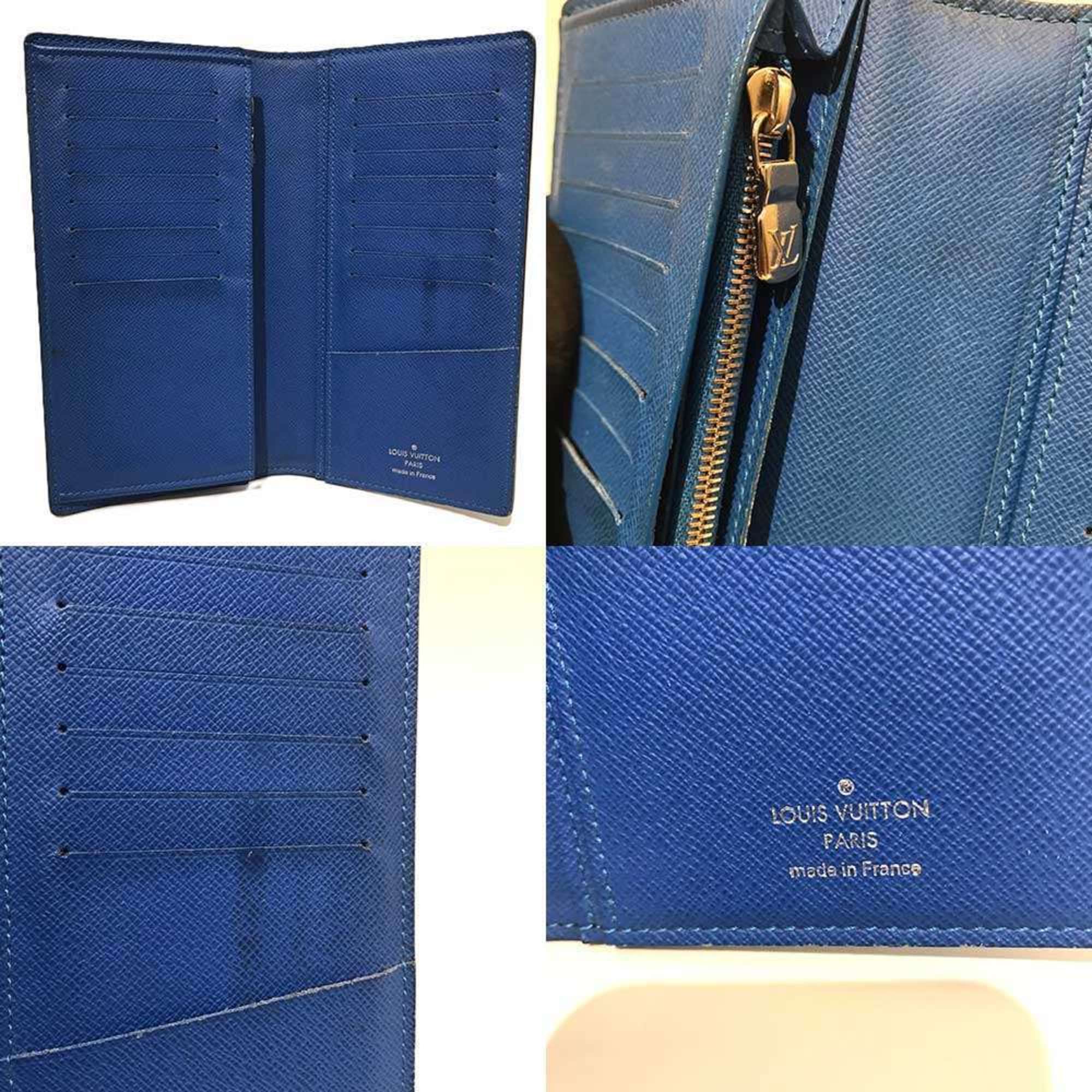 Louis Vuitton Black Blue Taiga Leather Long Wallet