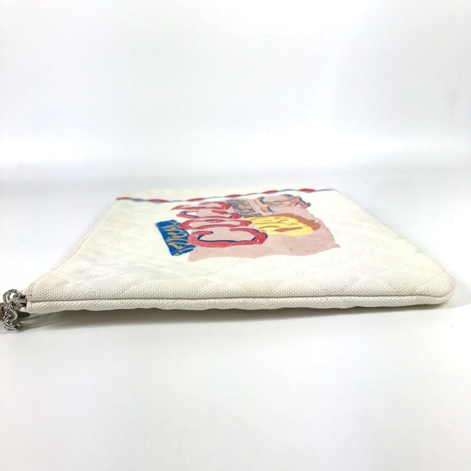 Chanel Blue Pink White Canvas Clutch Bag Pouch