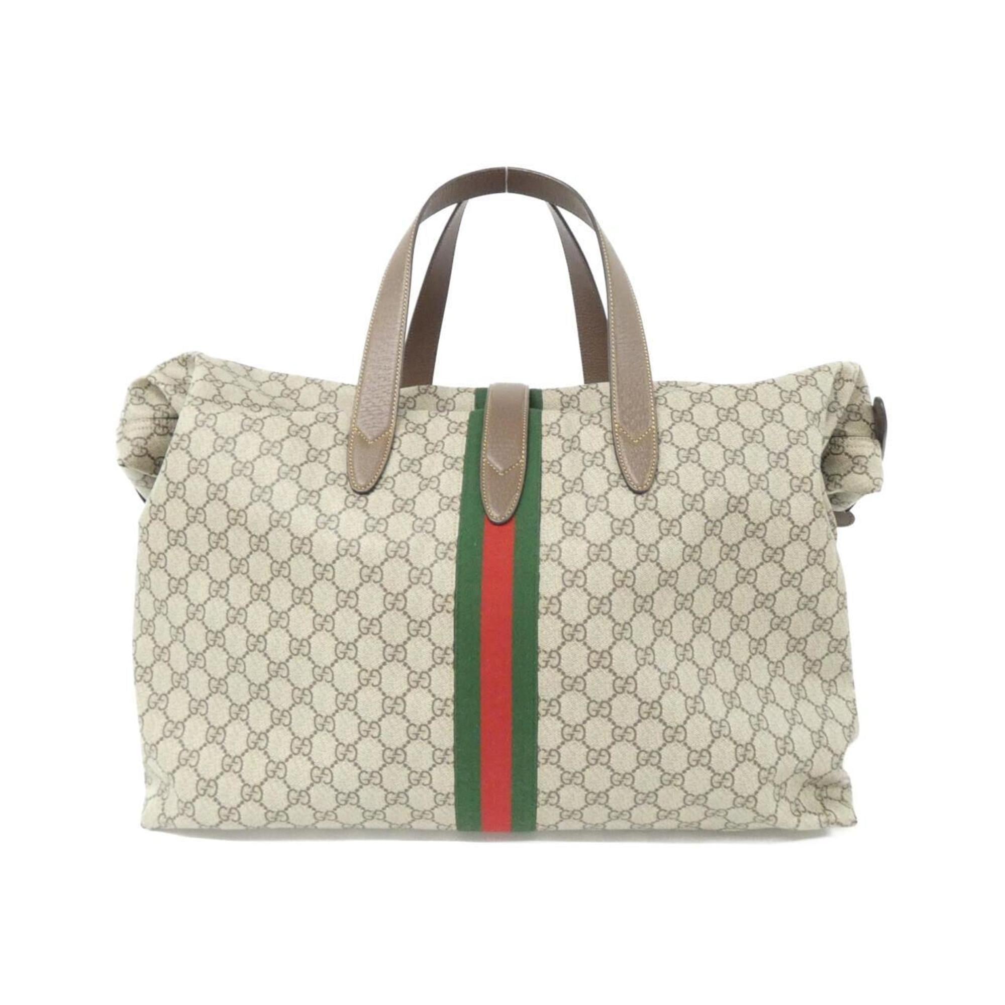 Gucci Beige Brown Gg Supreme Leather Boston Bag (Pre-Owned)
