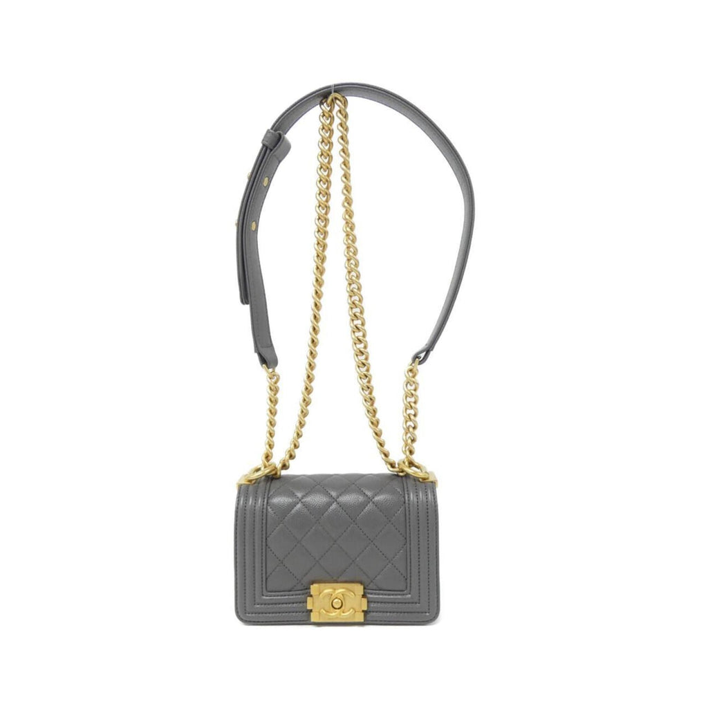 Chanel Boy Chanel Gray Grained Calfskin Shoulder Bag