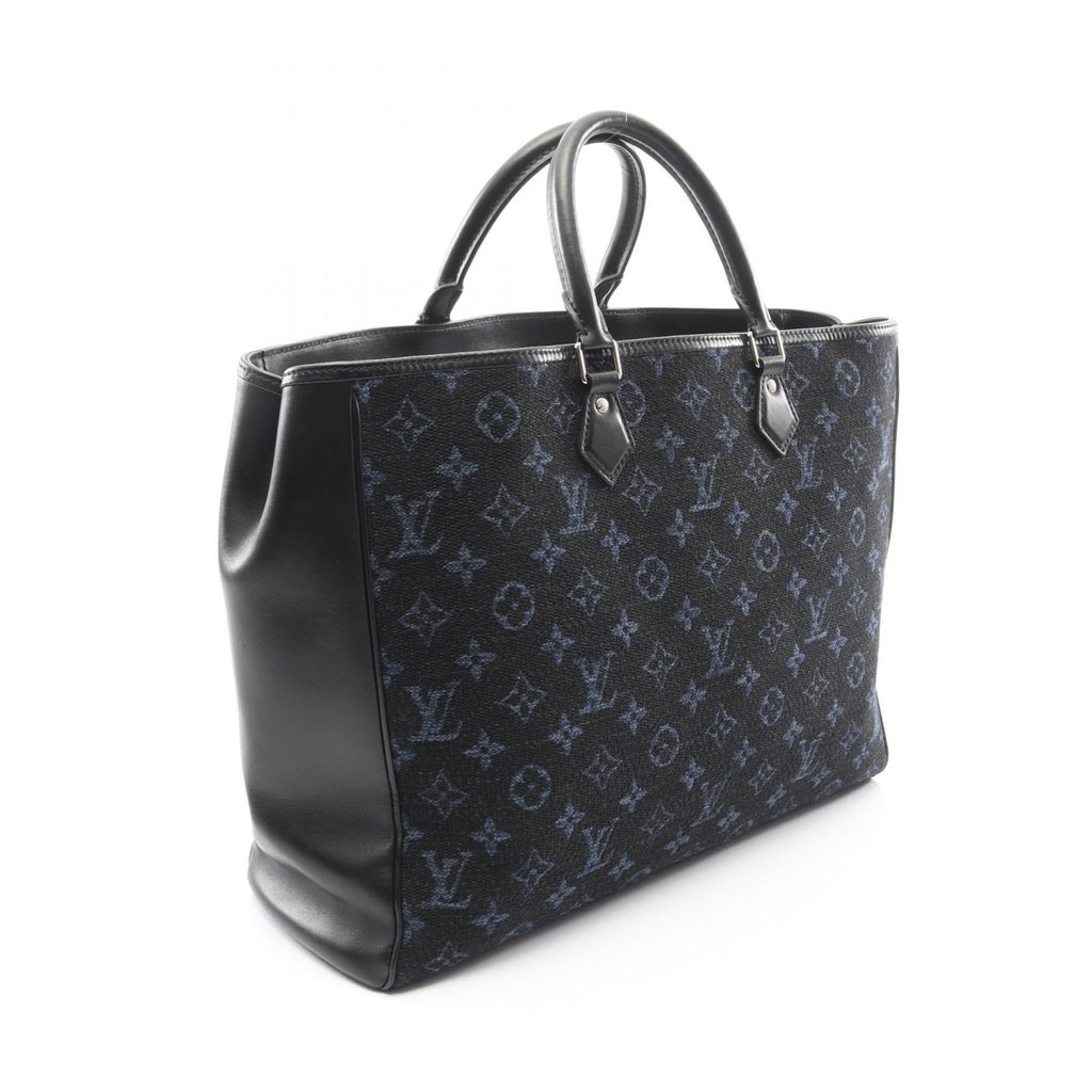 Louis Vuitton Black Leather Canvas Handbag Tote Bag