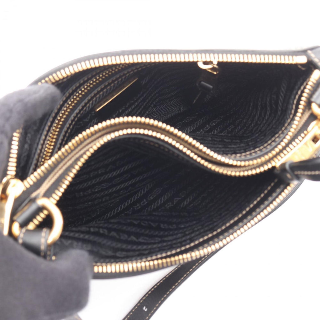 Prada Beige Black Canvas Leather Shoulder Bag