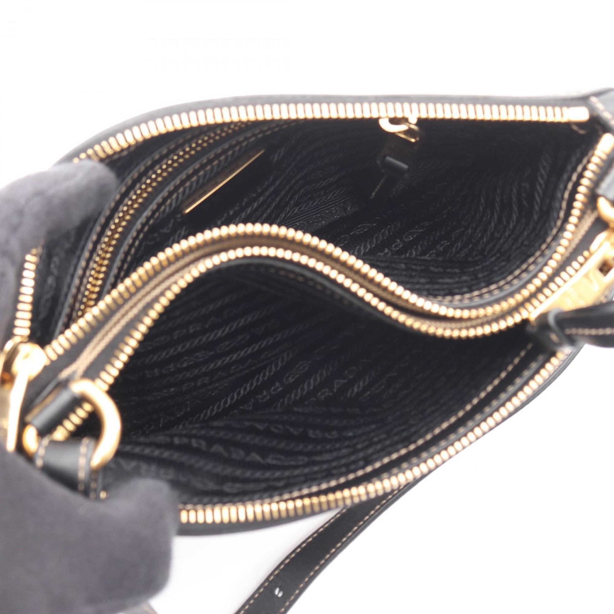 Prada Beige Black Canvas Leather Shoulder Bag