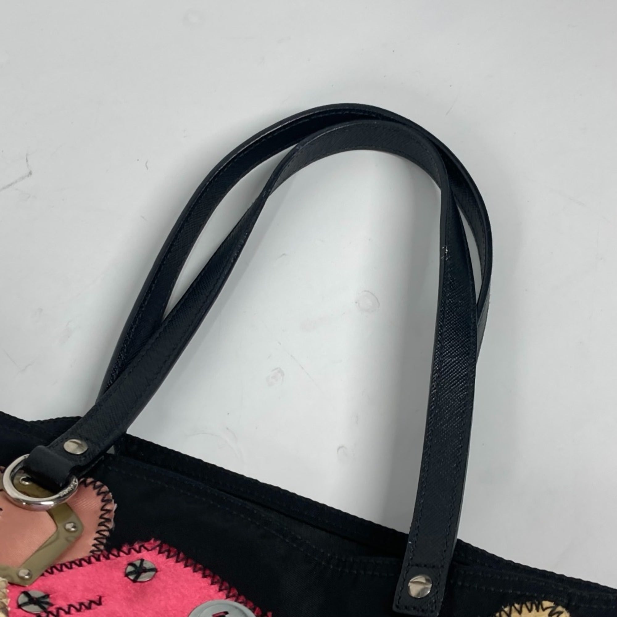 Prada Black Multi-Color Nylon Leather Handbag Shoulder Bag Tote Bag