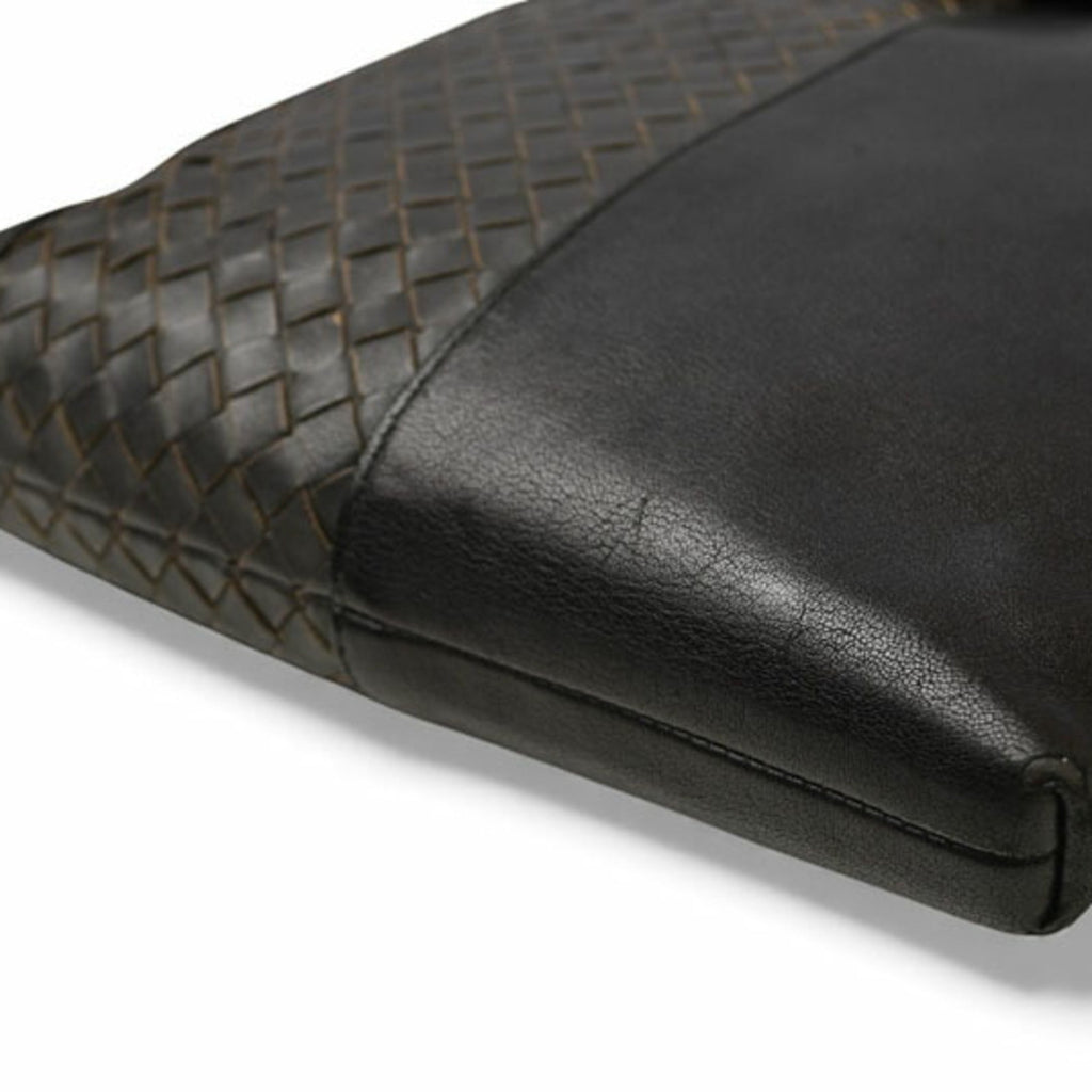 Bottega Veneta Black Gray Leather Messenger Bag Shoulder Bag