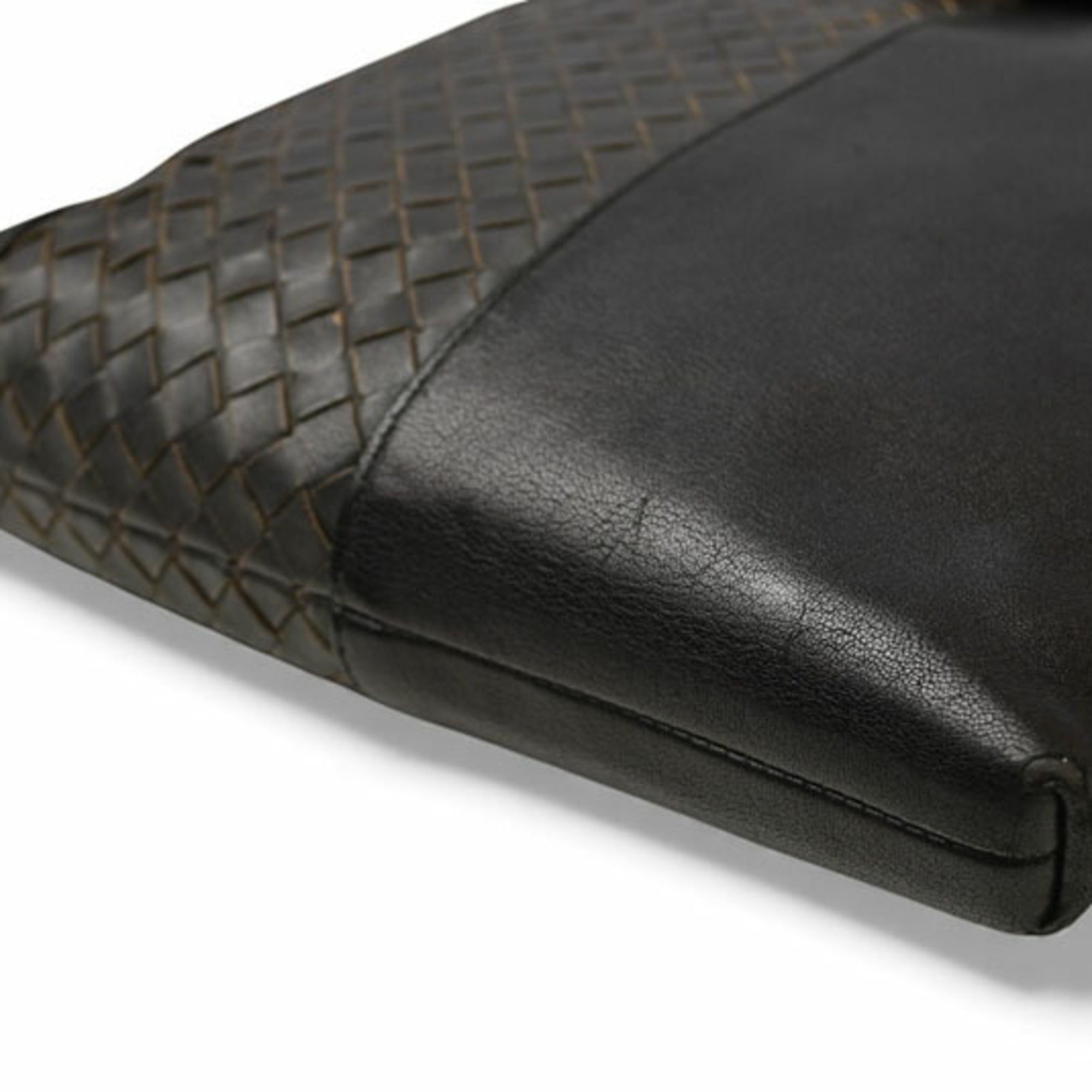Bottega Veneta Black Gray Leather Messenger Bag Shoulder Bag