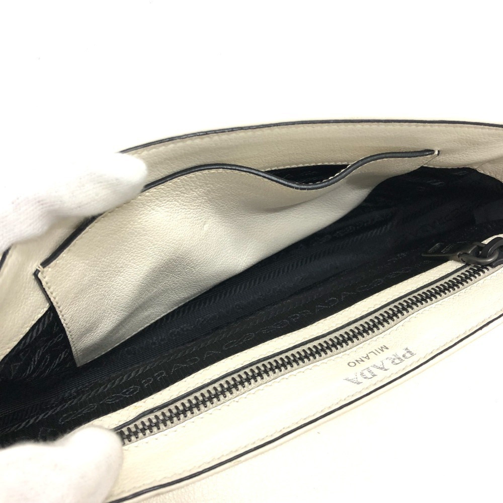 Prada White Leather Shoulder Bag