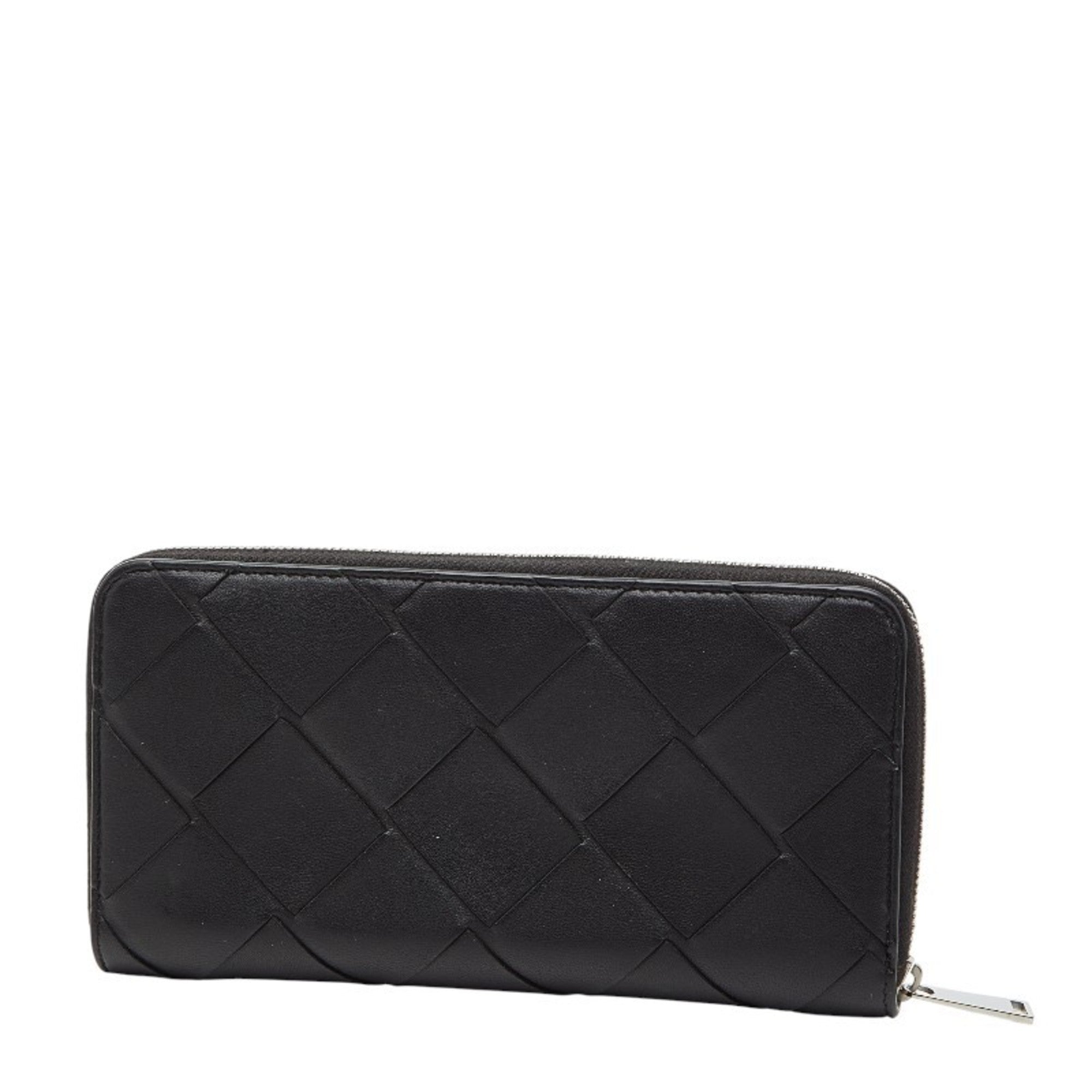 Bottega Veneta Black Intrecciato Leather Long Wallet (Bi-Fold)