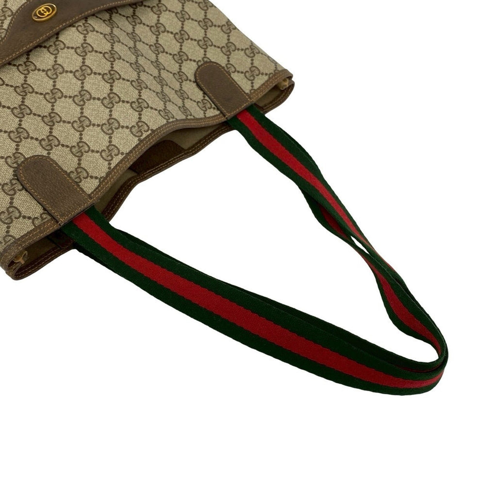Gucci Brown Green Red Color Leather Pvc Handbag Tote Bag (Pre-Owned)