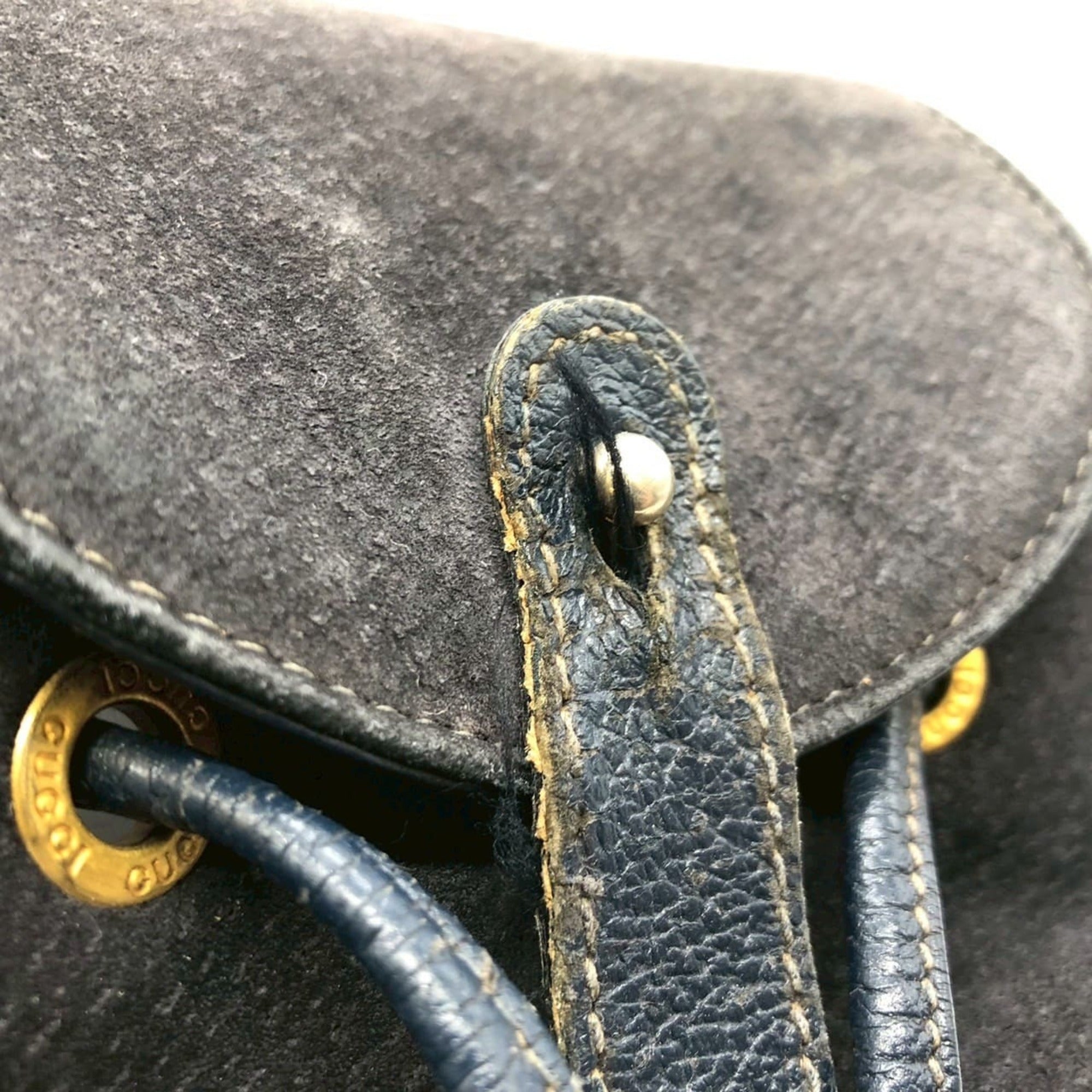 Gucci Navy Bamboo Suede Backpack (Pre-Owned)