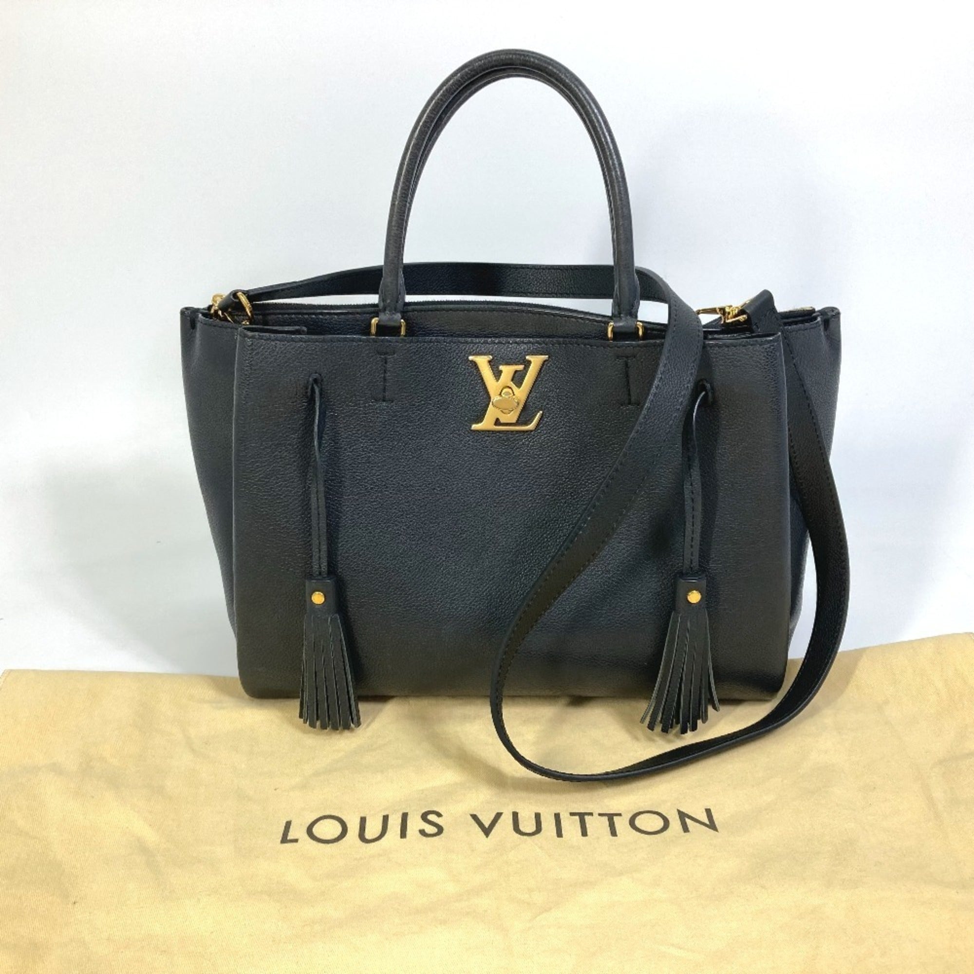 Louis Vuitton Black Leather Tote Bag