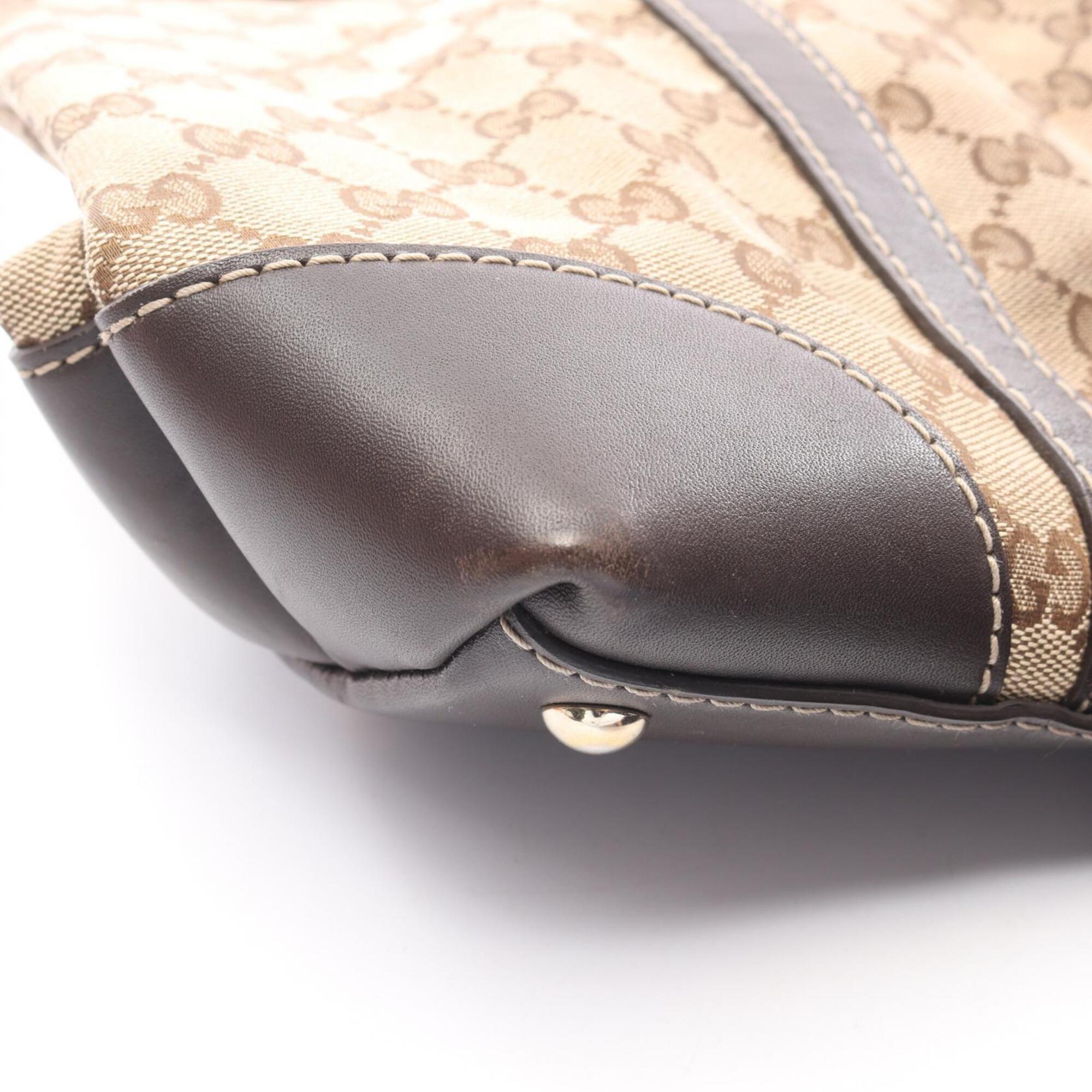 Gucci Beige Brown Canvas Leather Handbag Tote Bag (Pre-Owned)