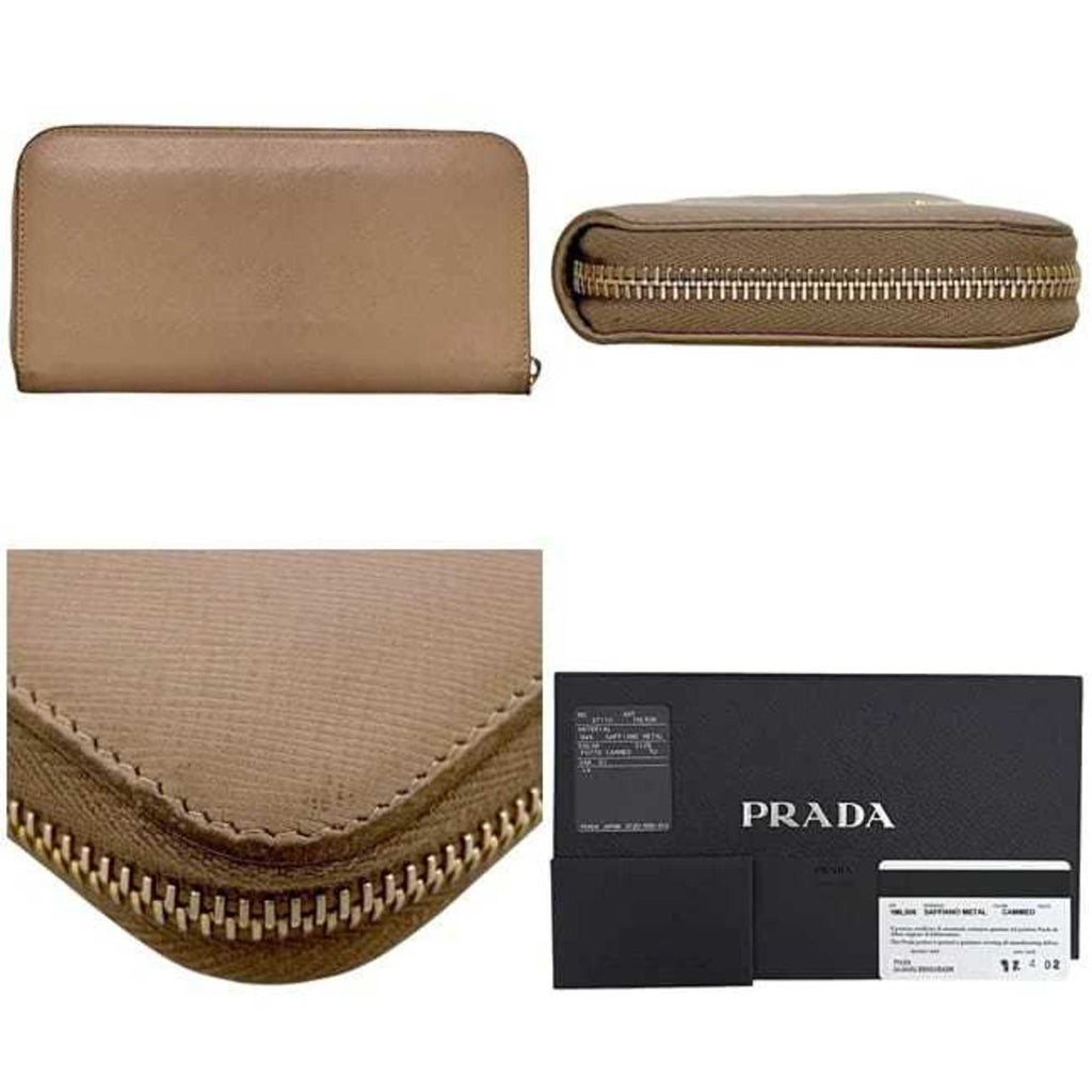 Prada Pink Beige Saffiano Metal Long Wallet (Bi-Fold)
