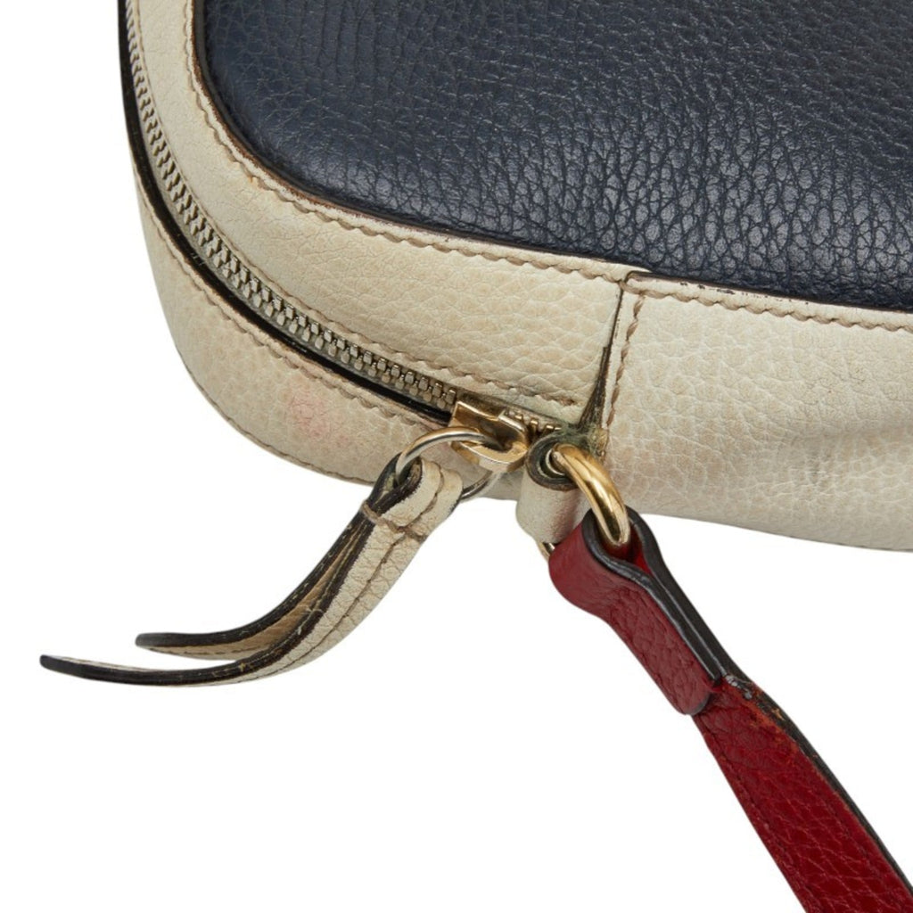 Gucci Navy Red Color White Leather Shoulder Bag (Pre-Owned)