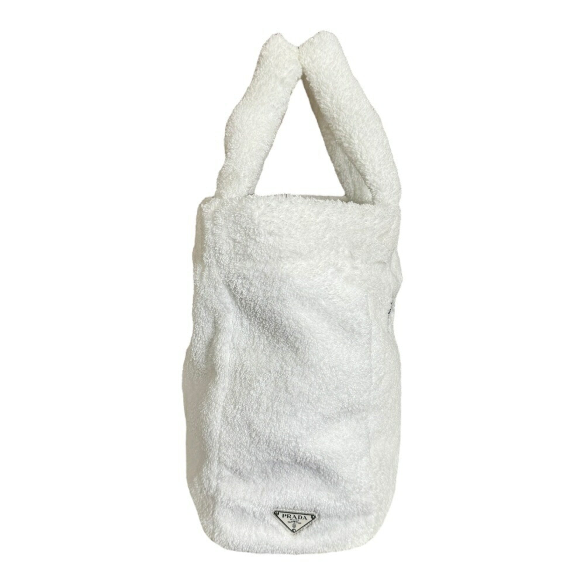 Prada White Pile Fabric Tote Bag
