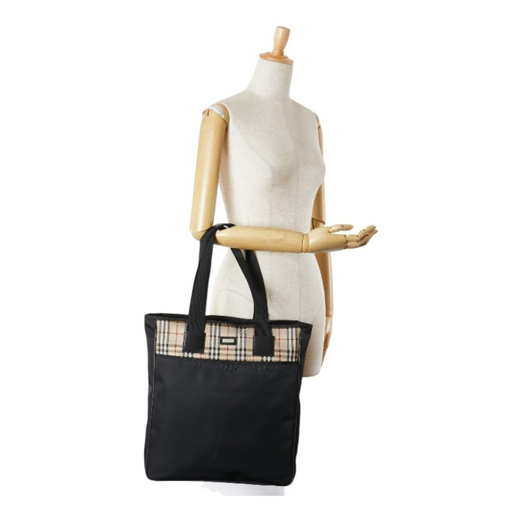 Burberry Beige Black Nylon Canvas Shoulder Bag Tote Bag