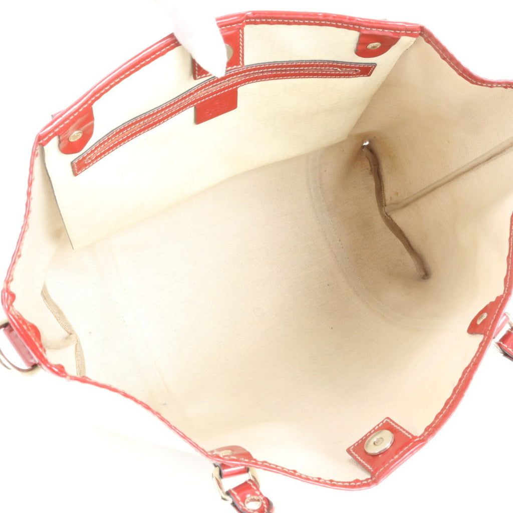 Gucci Off-White Red Color Coated Canvas Leather Handbag Tote Bag (Pre-Owned)