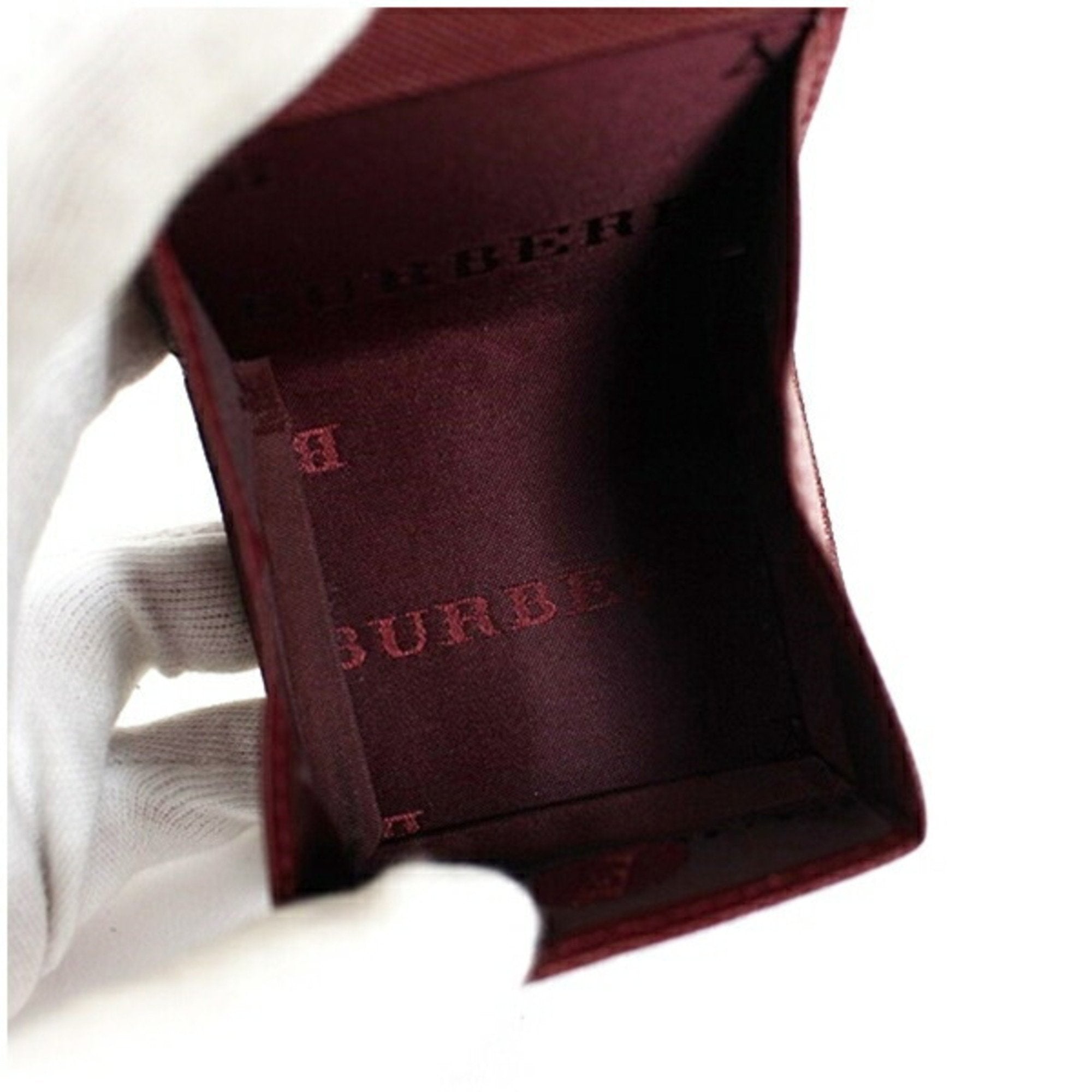 Burberry Beige Black Wine Canvas Leather Coin Purse/Coin Case