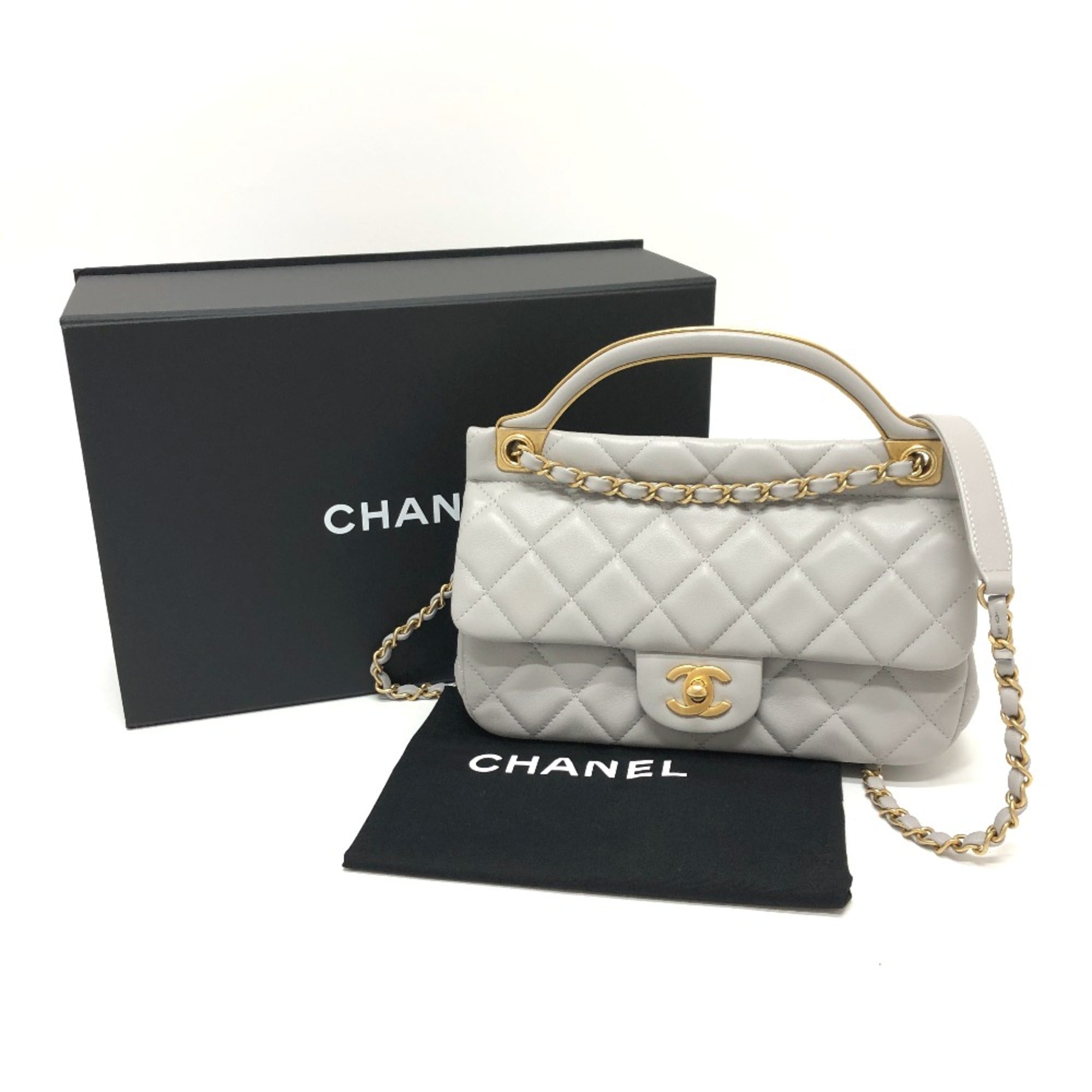 Chanel Gray Leather Shoulder Bag