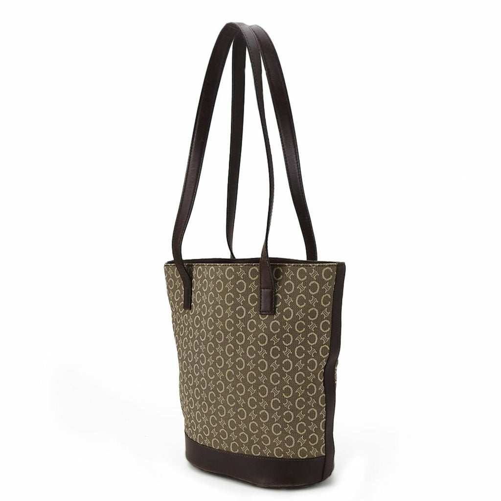 Celine Beige Dark Brown Canvas Leather Tote Bag