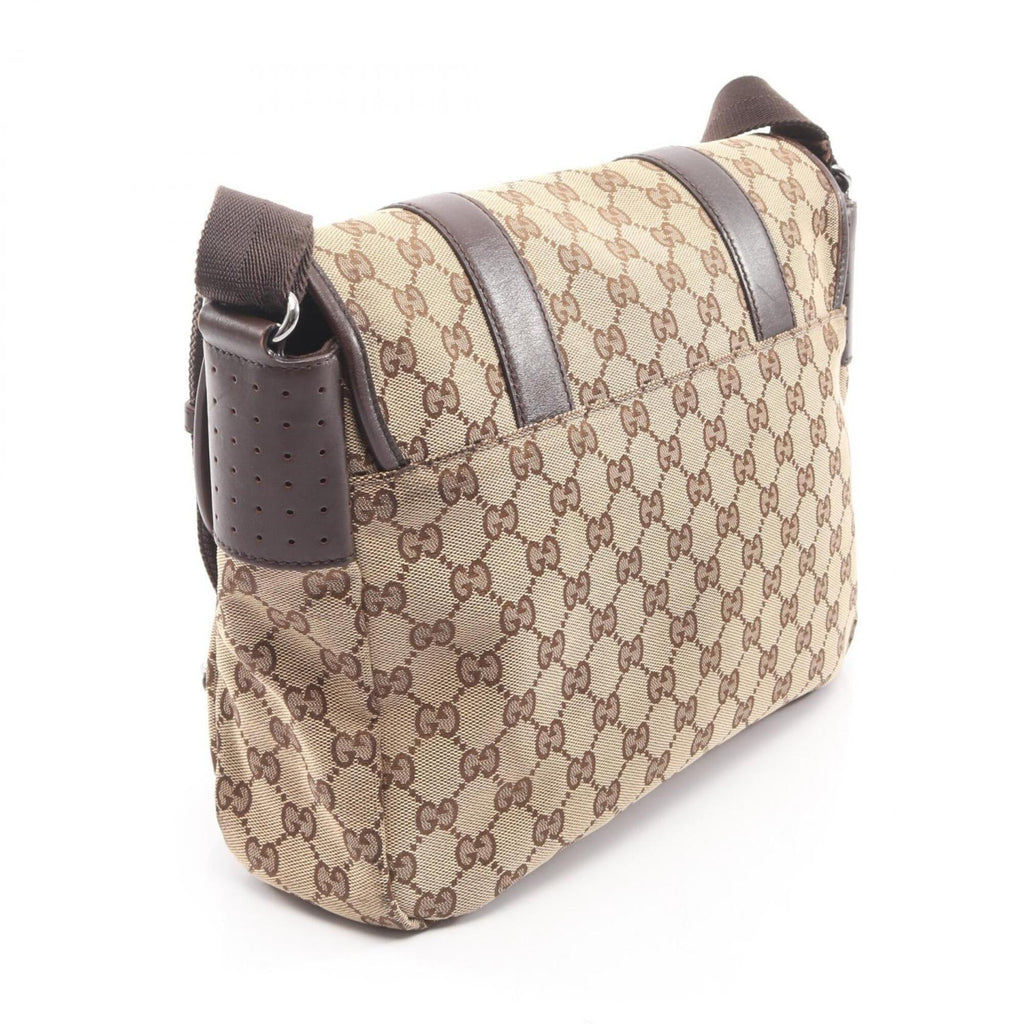 Gucci Beige Brown Gg Canvas Leather Shoulder Bag (Pre-Owned)