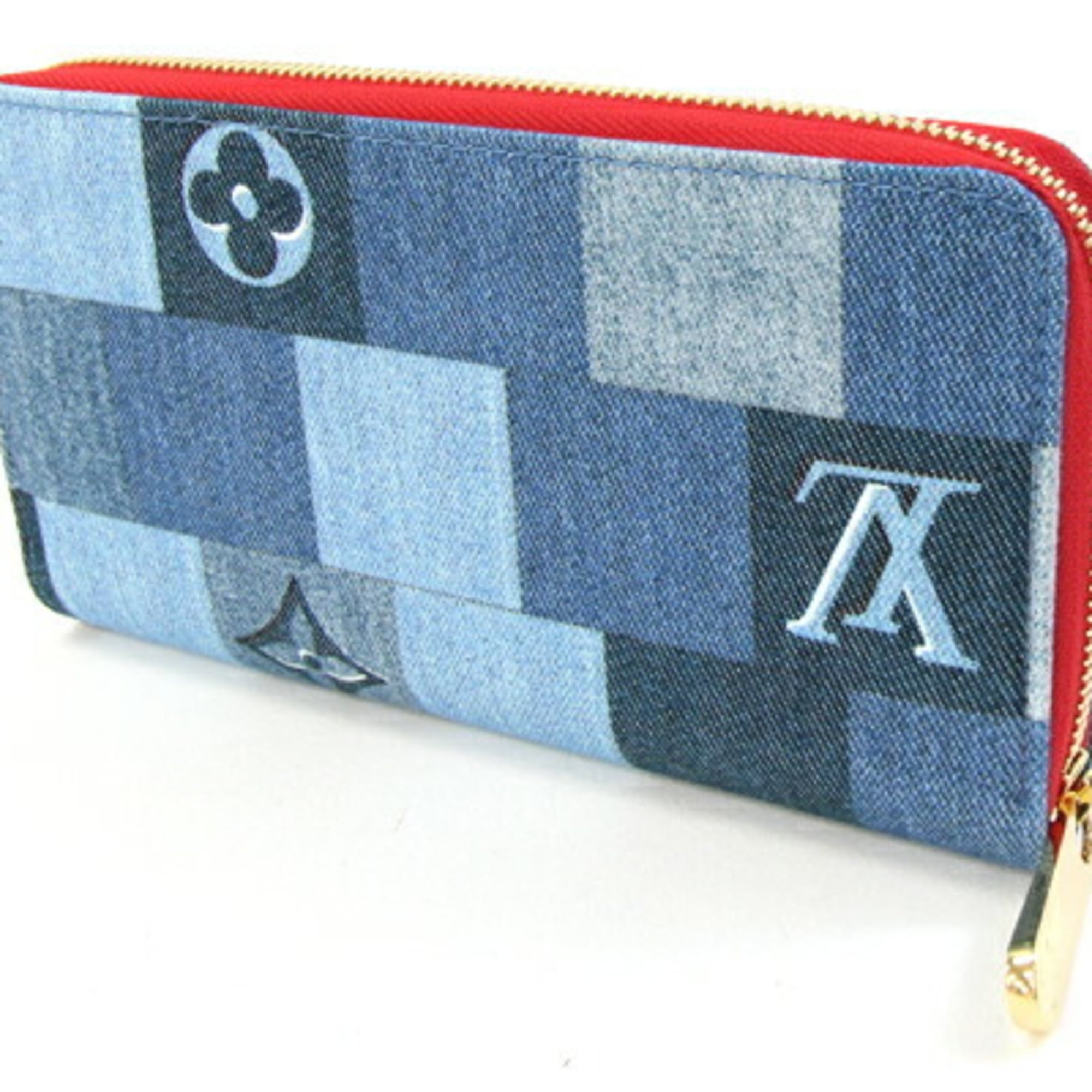 Louis Vuitton Blue Red Color Monogram Denim Long Wallet