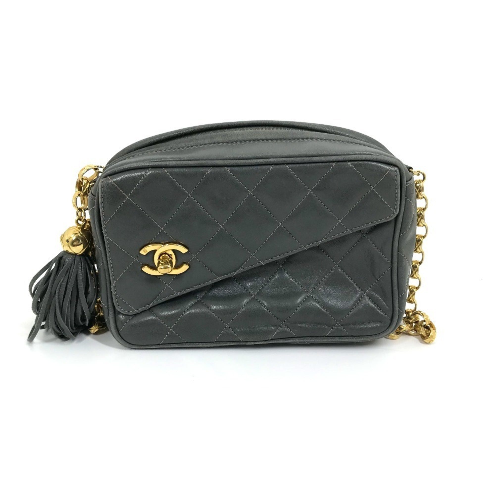 Chanel Gray Leather Shoulder Bag