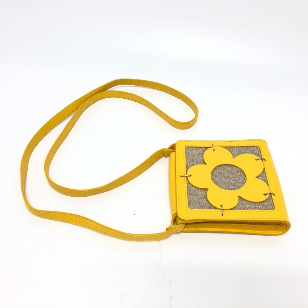 Celine Beige Yellow Leather Canvas Pochette Shoulder Bag