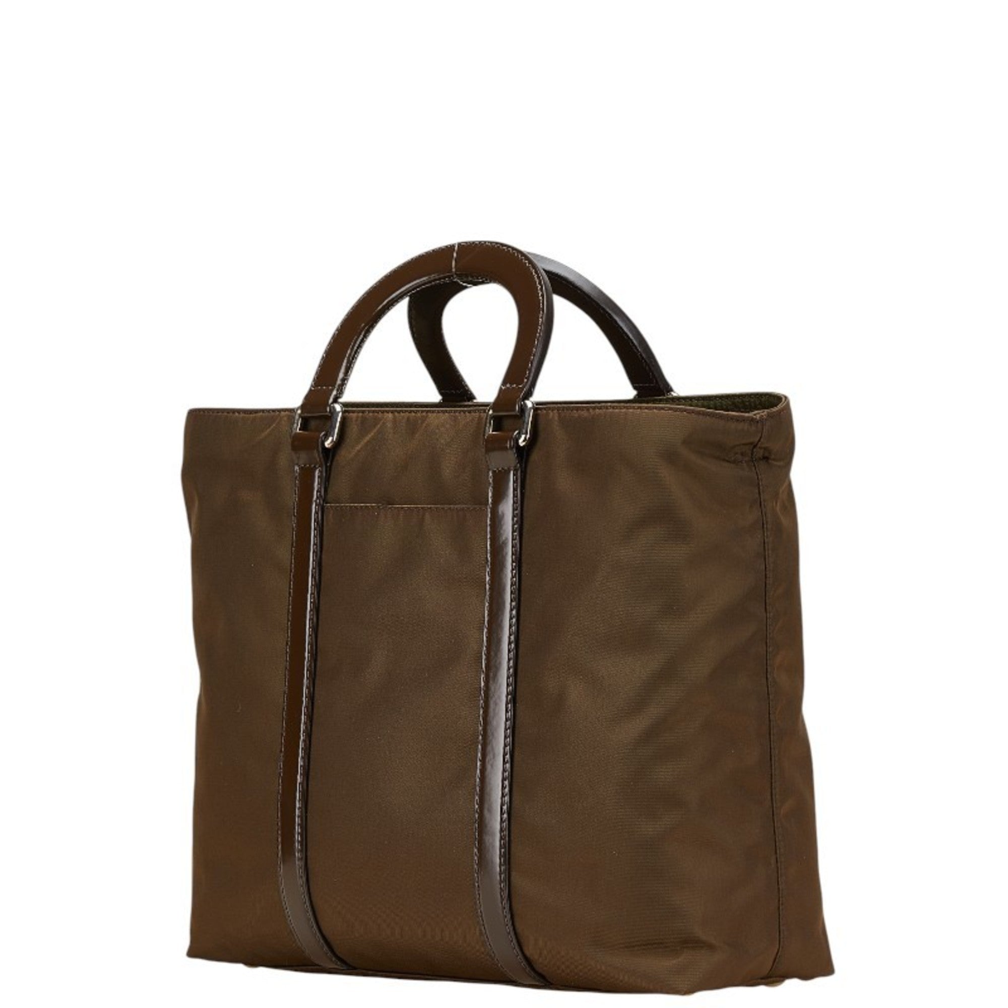Prada Brown Khaki Nylon Leather Handbag Shoulder Bag