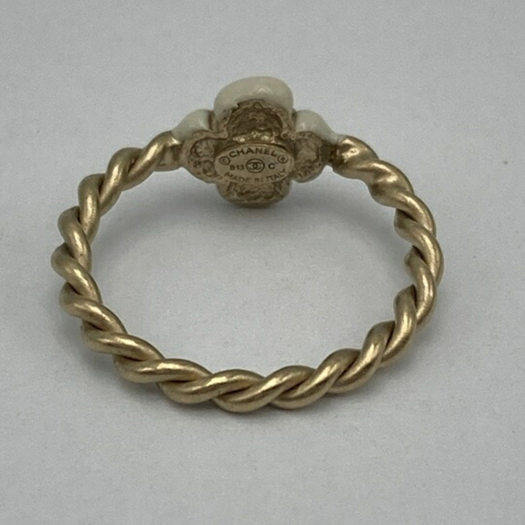 Chanel Gold White Metal Band Ring