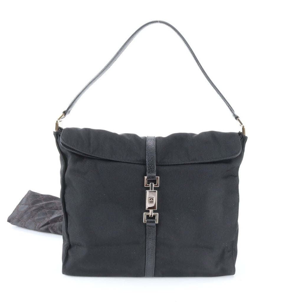 Gucci Jackie Black Leather Nylon Handbag Shoulder Bag (Pre-Owned)