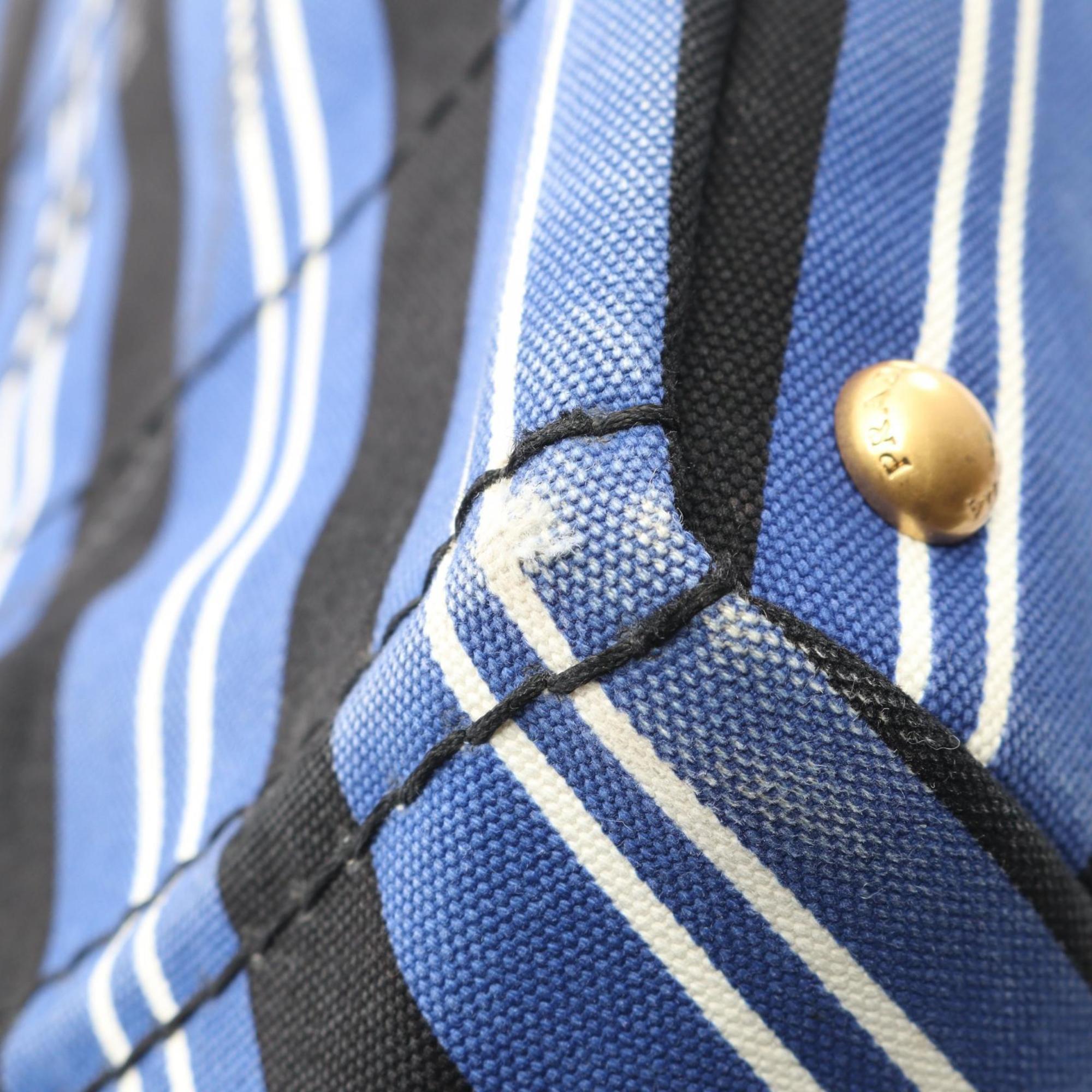 Prada Black Blue White Canvas Tote Bag