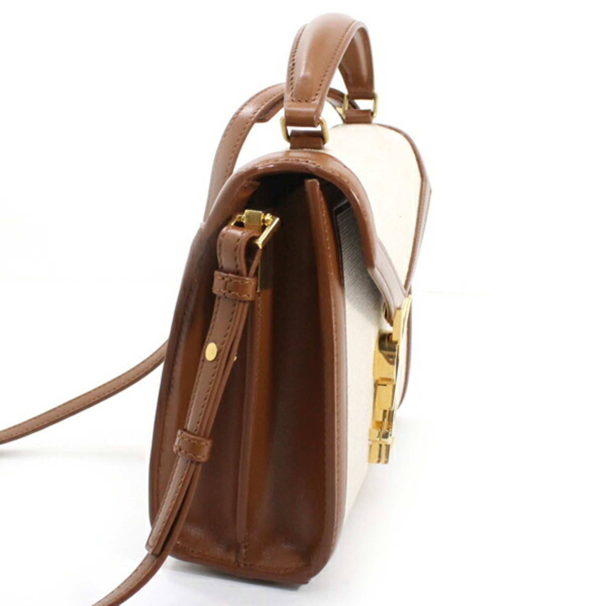 Saint Laurent Brown Canvas Leather Shoulder Bag (Pre-Owned)