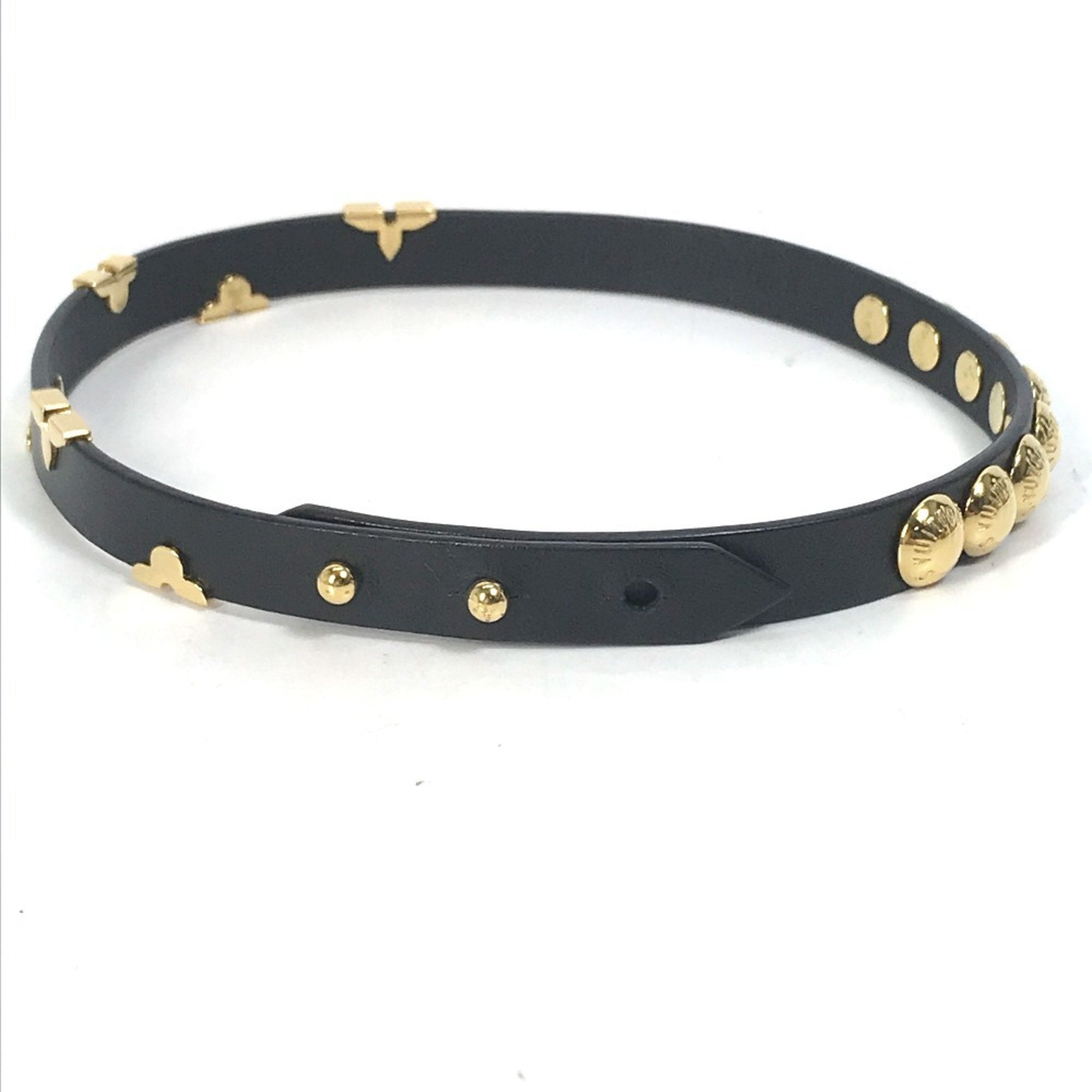 Louis Vuitton Monogram Gold Black Leather Charm Bracelet