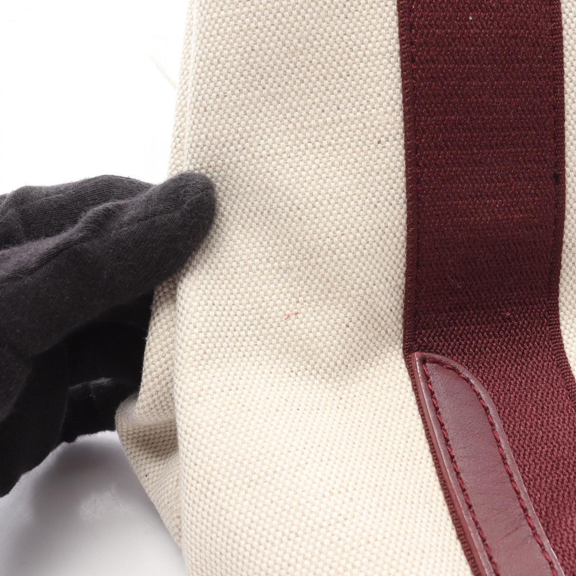 Balenciaga Bordeaux Ivory Canvas Leather Pouch Tote