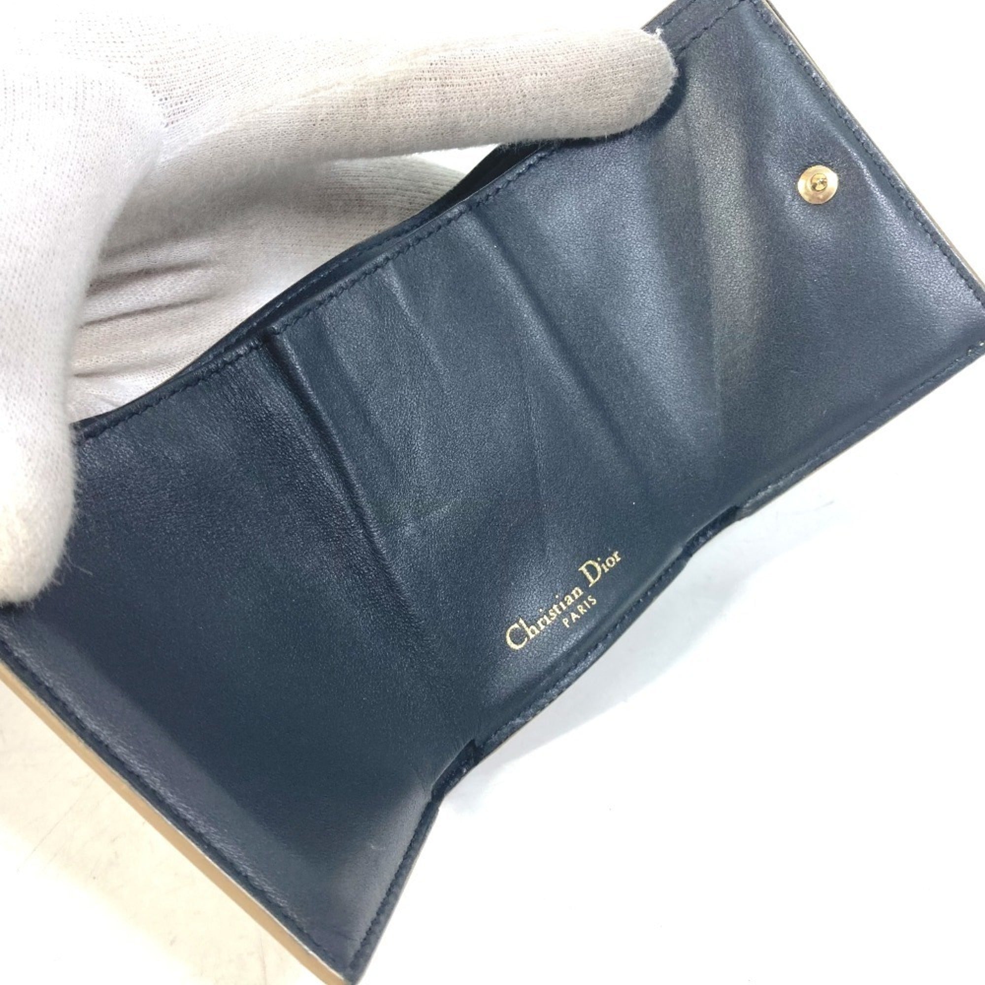 Christian Dior Gold Leather Wallet (Tri-Fold) (Pre-Owned)