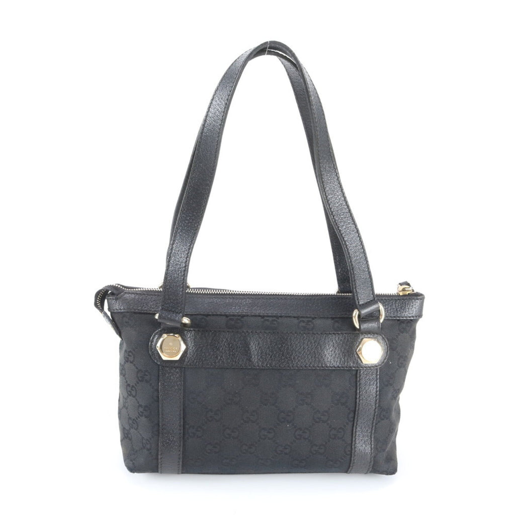 Gucci Black Leather Canvas Handbag Tote Bag (Pre-Owned)