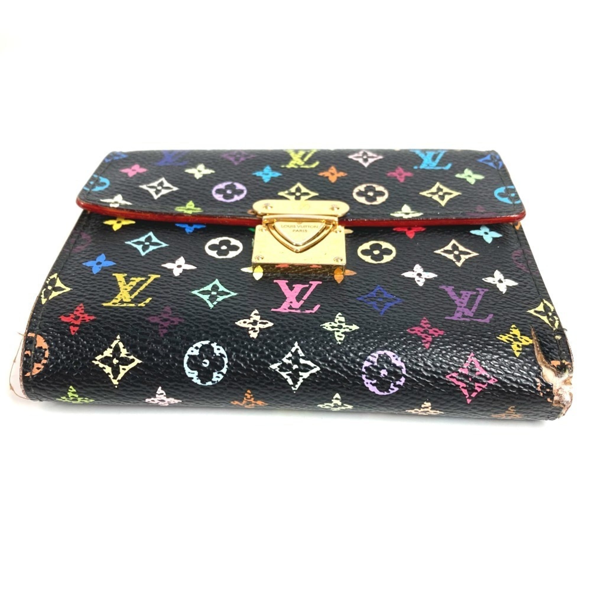 Louis Vuitton Black Multi-Color Noir Monogram Multicolore Canvas Wallet (Tri-Fold)