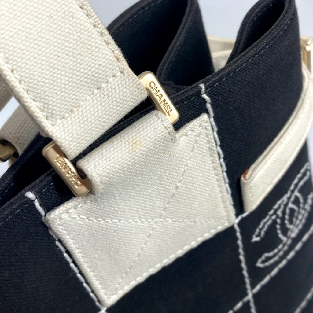 Chanel Black White Canvas Shoulder Bag Tote Bag