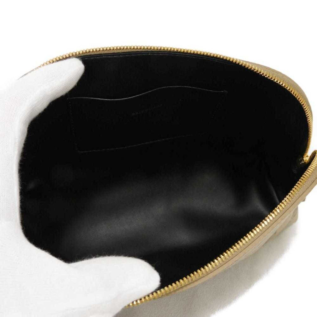 Balenciaga Beige Brown Coated Canvas Leather Clutch Bag Pouch