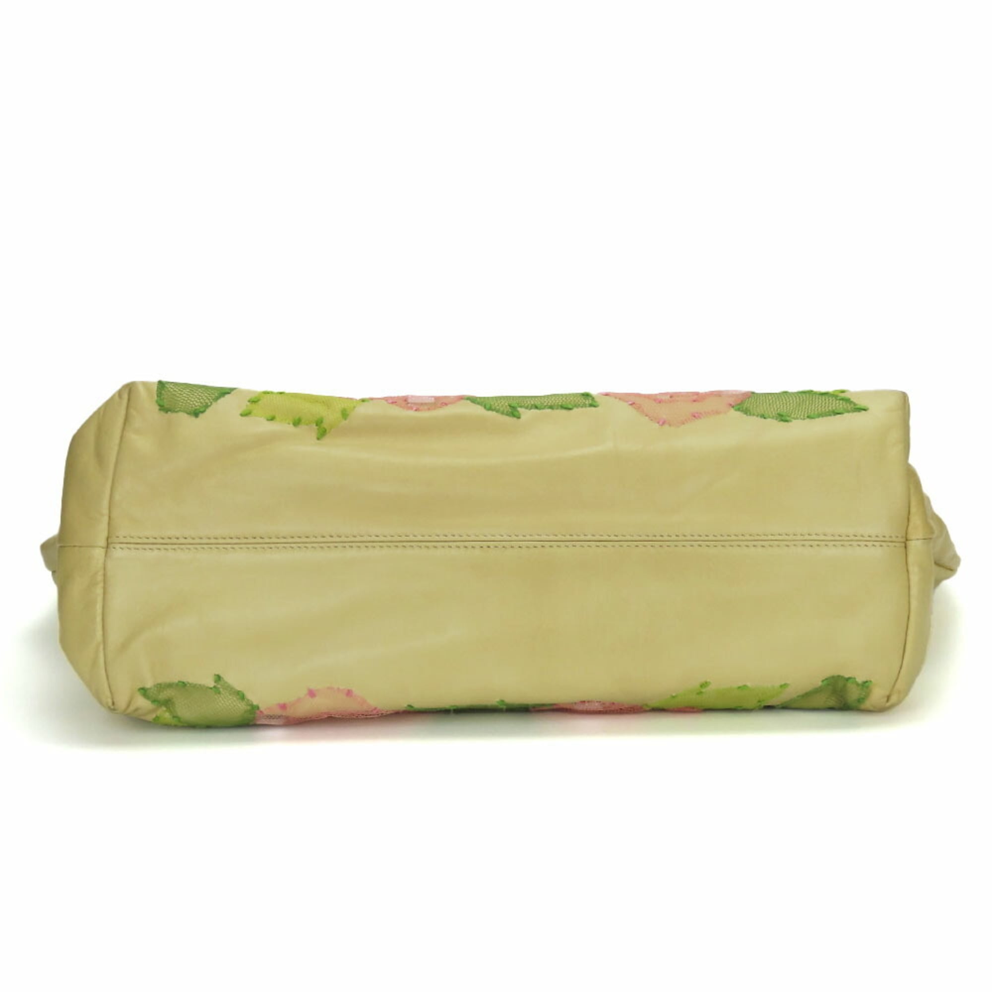 Fendi Beige Pink Green Leather Tote Bag
