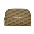 Balenciaga Beige Brown Coated Canvas Leather Clutch Bag Pouch