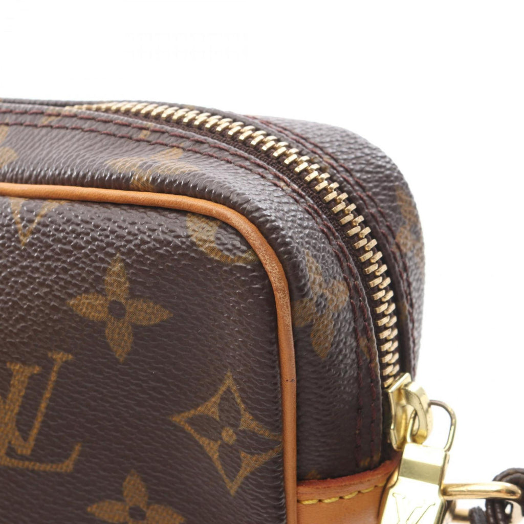 Louis Vuitton Brown Monogram Coated Canvas Leather Clutch Bag Handbag