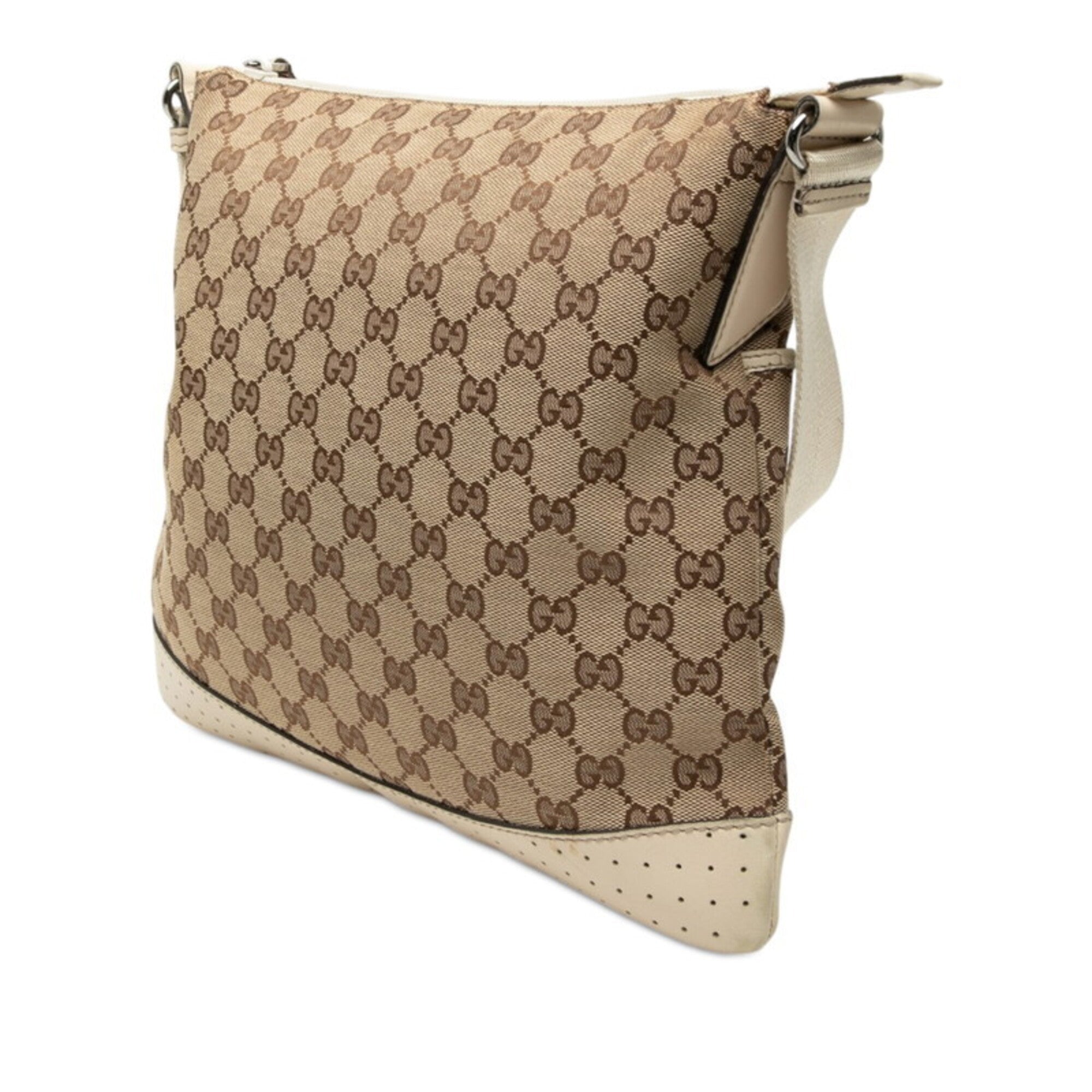Gucci Beige Ivory Canvas Leather Shoulder Bag (Pre-Owned)