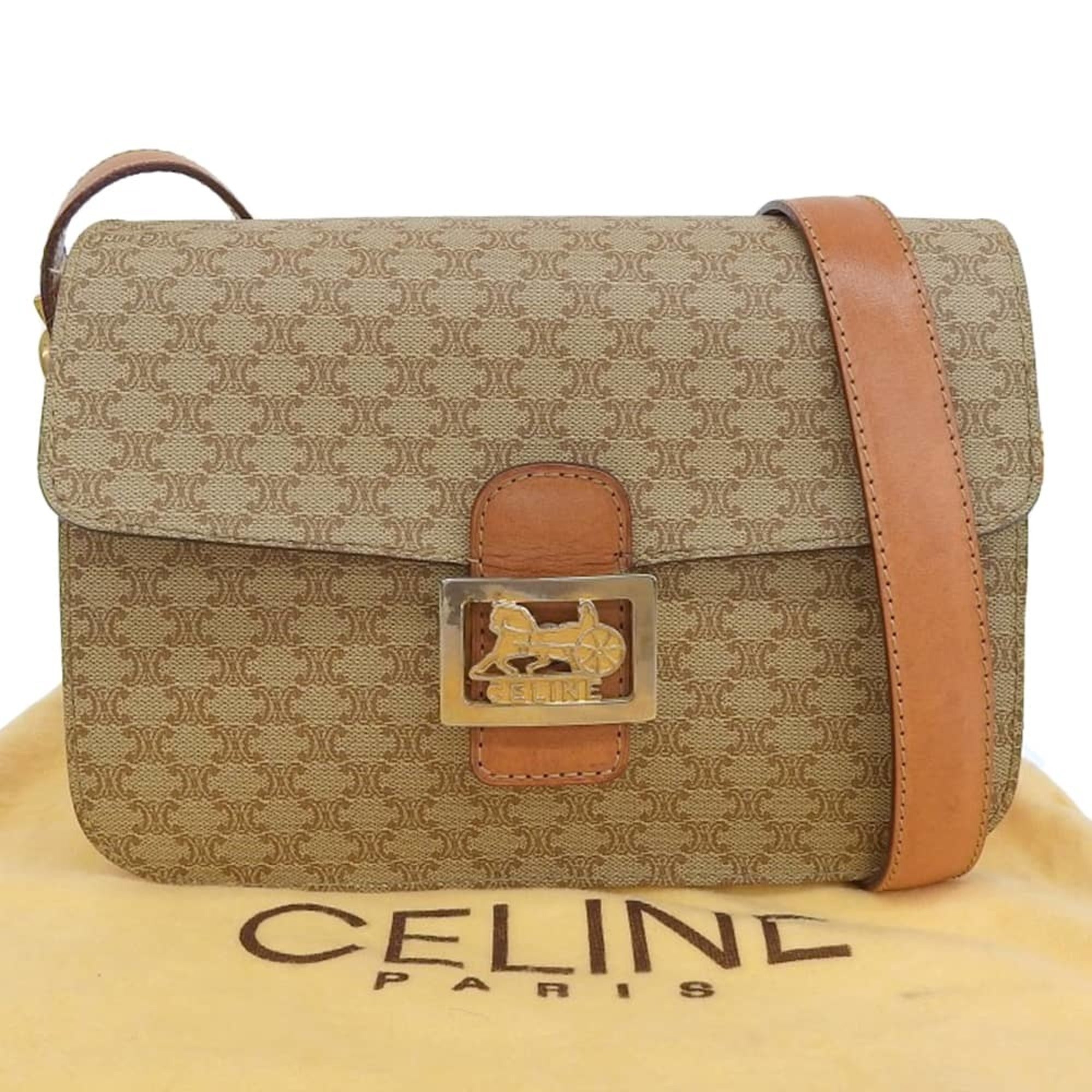 Celine Macadam Beige Coated Canvas Shoulder Bag