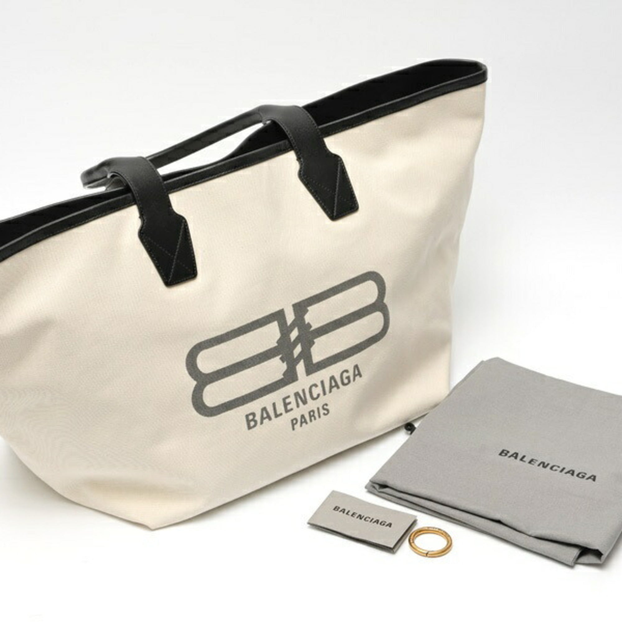 Balenciaga Black White Canvas Leather Tote