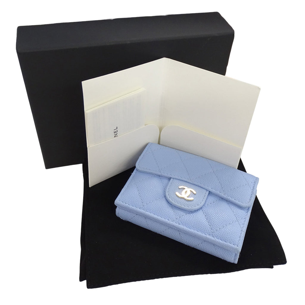 Chanel Light Blue Grained Calfskin Wallet (Tri-Fold)