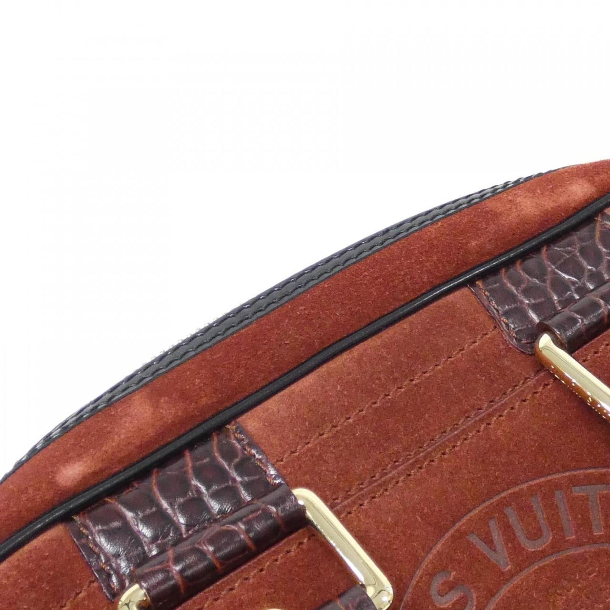 Louis Vuitton Brown Red Brown Suede Leather Handbag