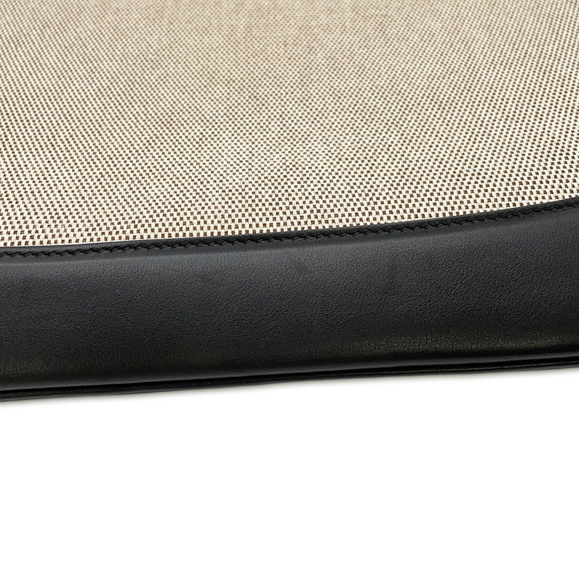Gucci Beige Black Canvas Leather Handbag Shoulder Bag Tote Bag (Pre-Owned)